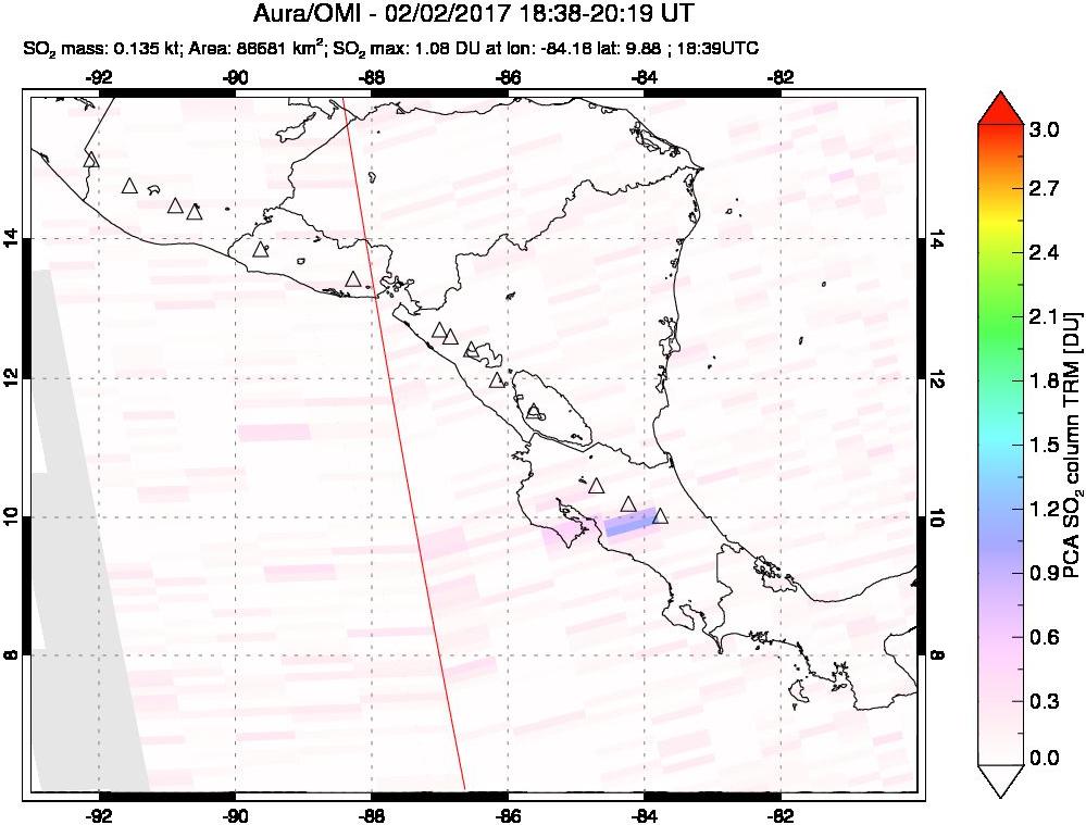 A sulfur dioxide image over Central America on Feb 02, 2017.