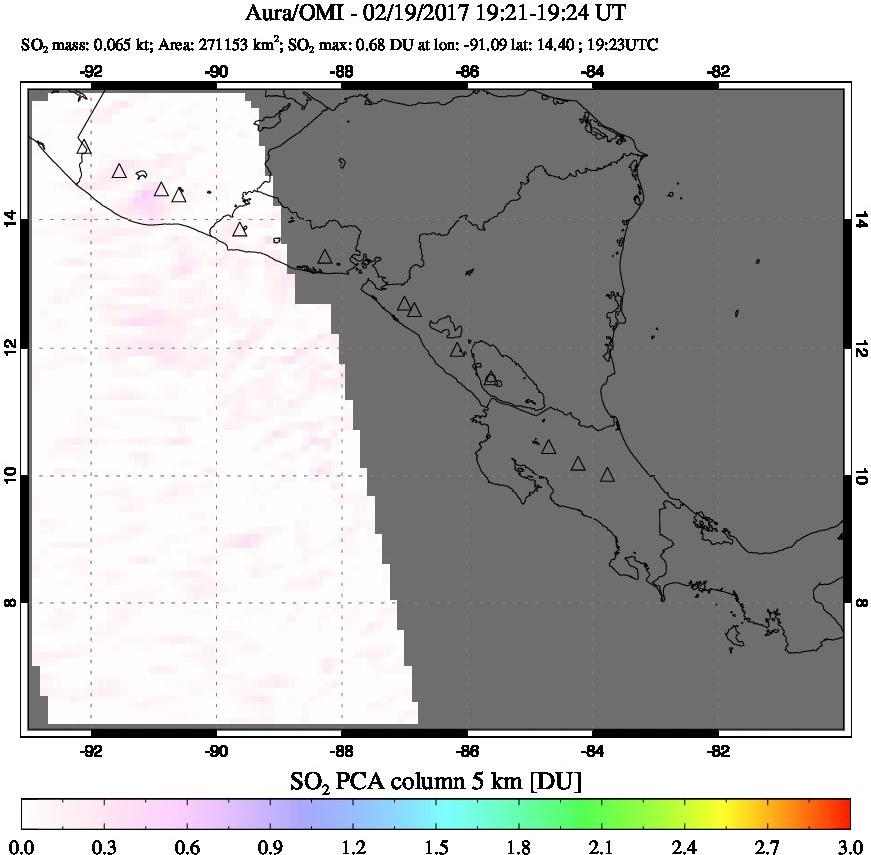 A sulfur dioxide image over Central America on Feb 19, 2017.
