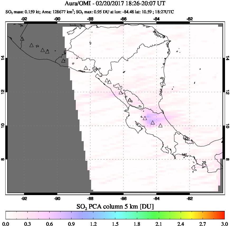 A sulfur dioxide image over Central America on Feb 20, 2017.