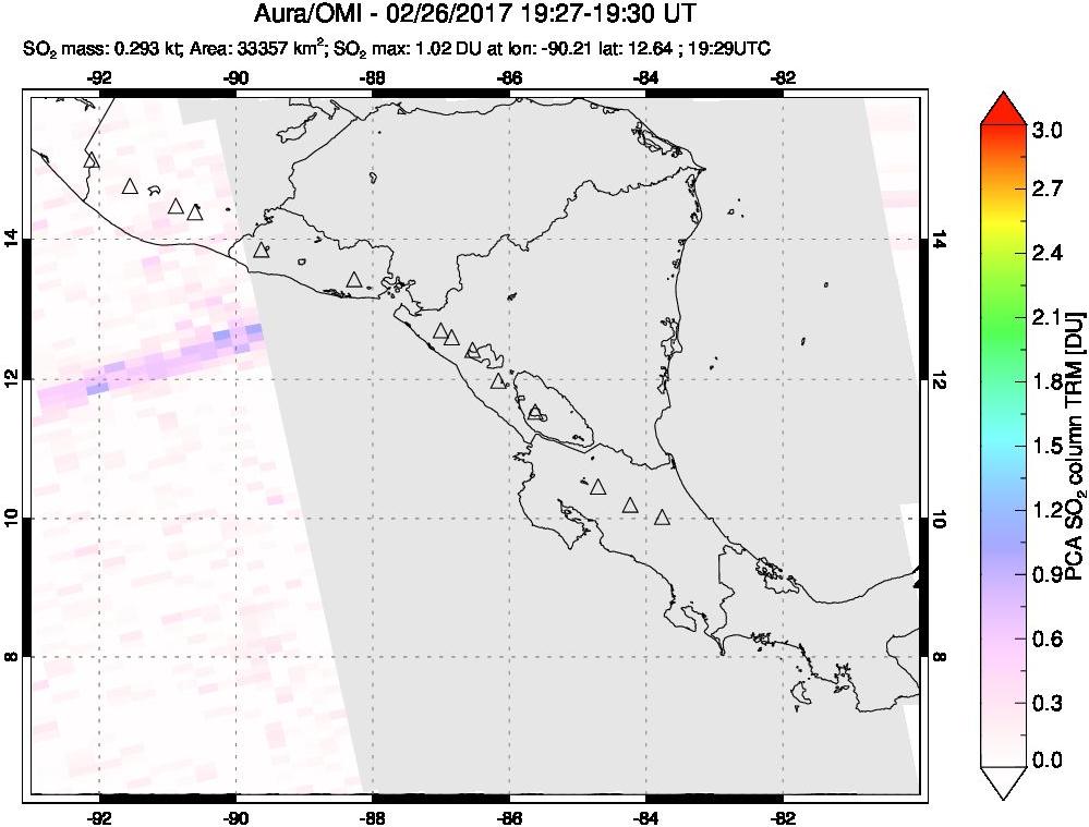 A sulfur dioxide image over Central America on Feb 26, 2017.