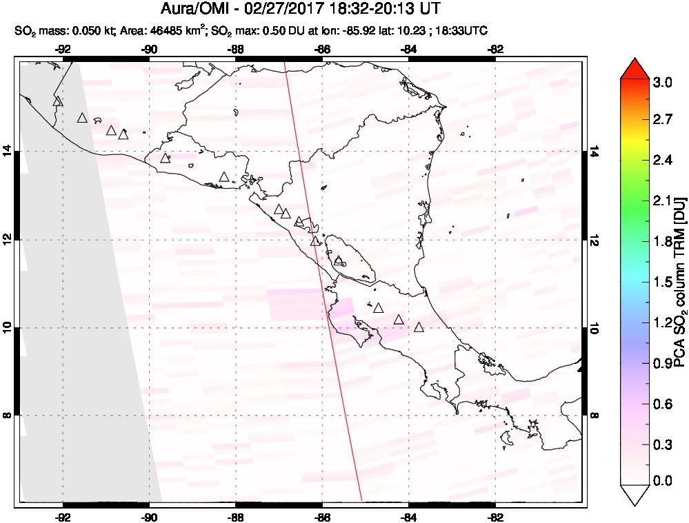 A sulfur dioxide image over Central America on Feb 27, 2017.