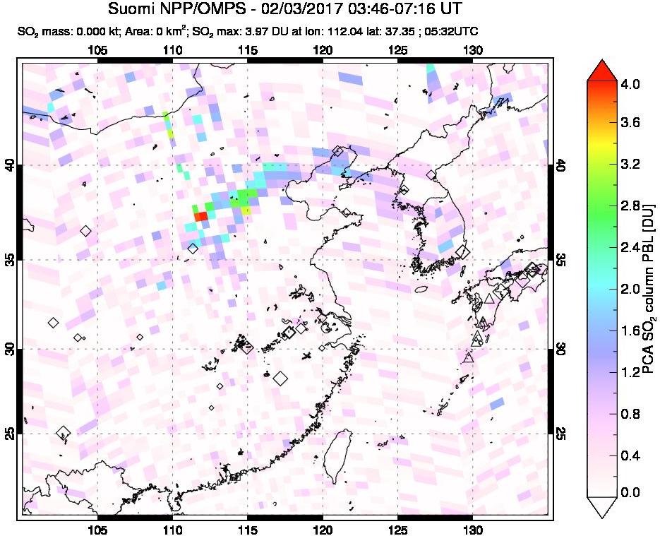 A sulfur dioxide image over Eastern China on Feb 03, 2017.