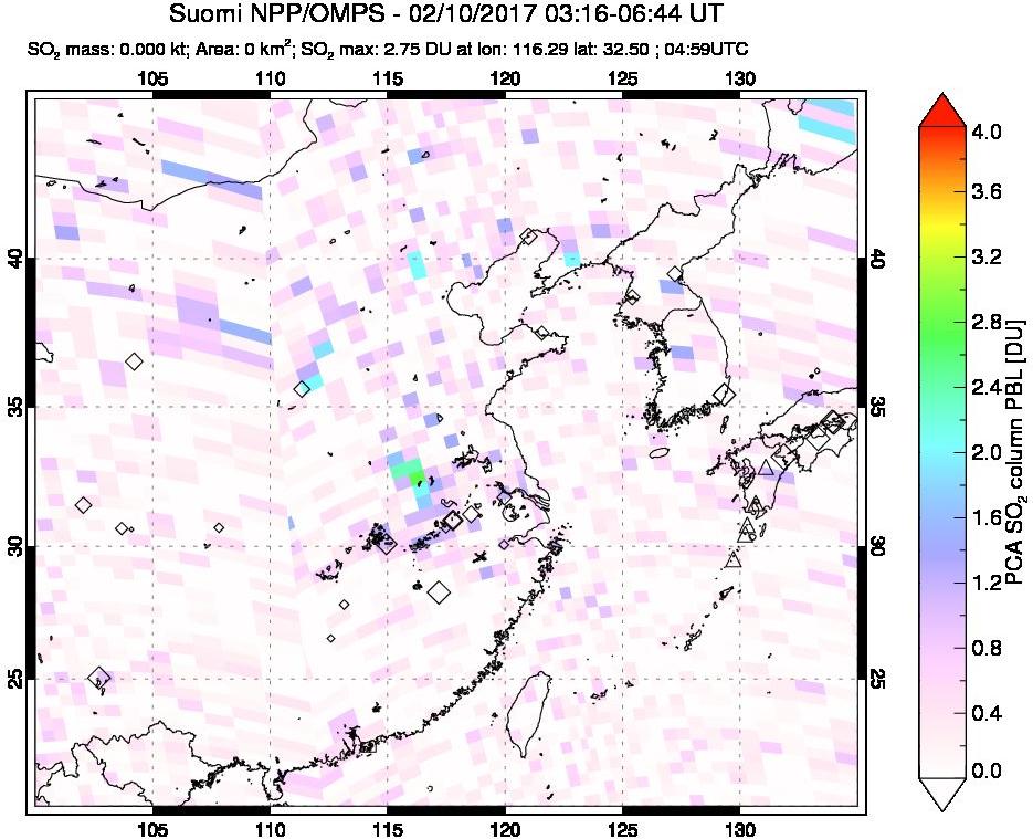 A sulfur dioxide image over Eastern China on Feb 10, 2017.