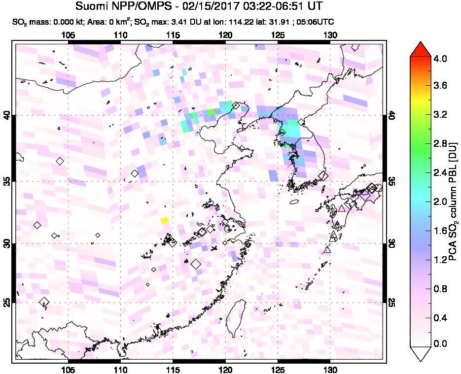 A sulfur dioxide image over Eastern China on Feb 15, 2017.