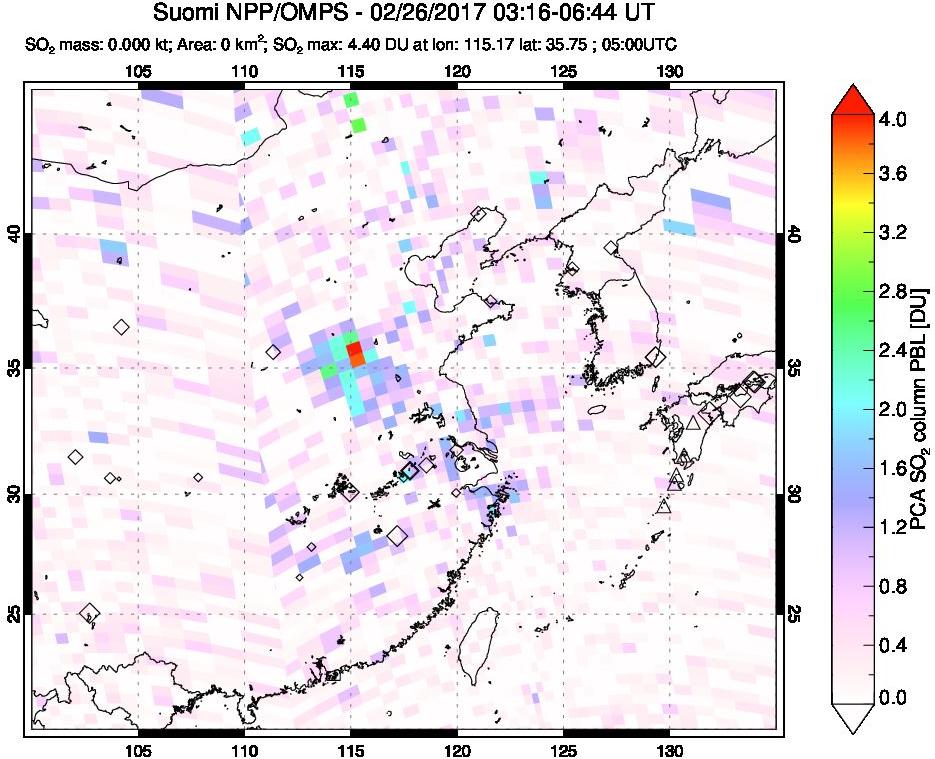 A sulfur dioxide image over Eastern China on Feb 26, 2017.