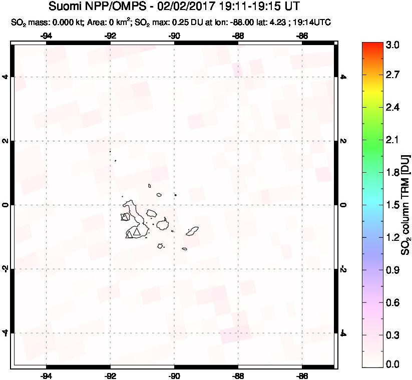 A sulfur dioxide image over Galápagos Islands on Feb 02, 2017.