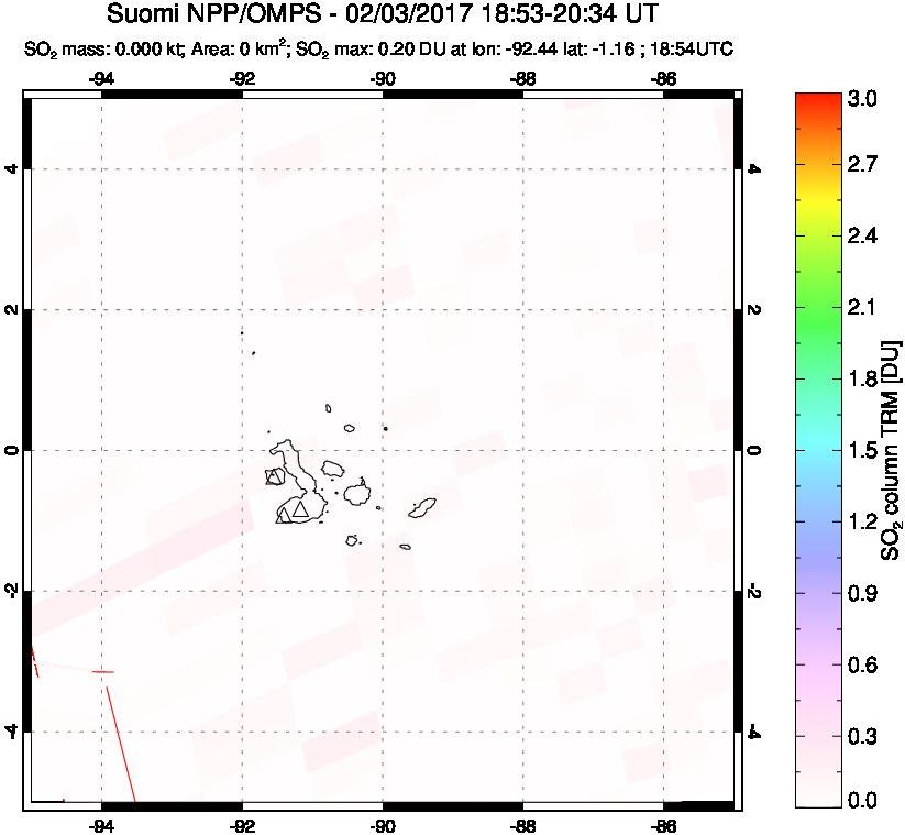A sulfur dioxide image over Galápagos Islands on Feb 03, 2017.