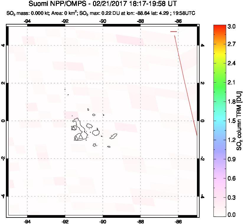 A sulfur dioxide image over Galápagos Islands on Feb 21, 2017.