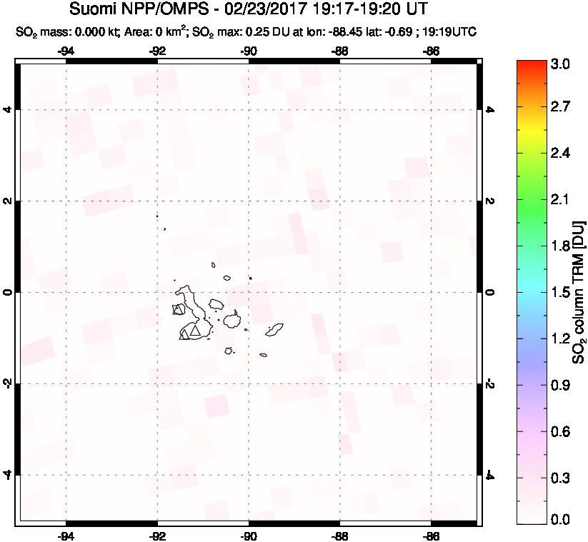 A sulfur dioxide image over Galápagos Islands on Feb 23, 2017.