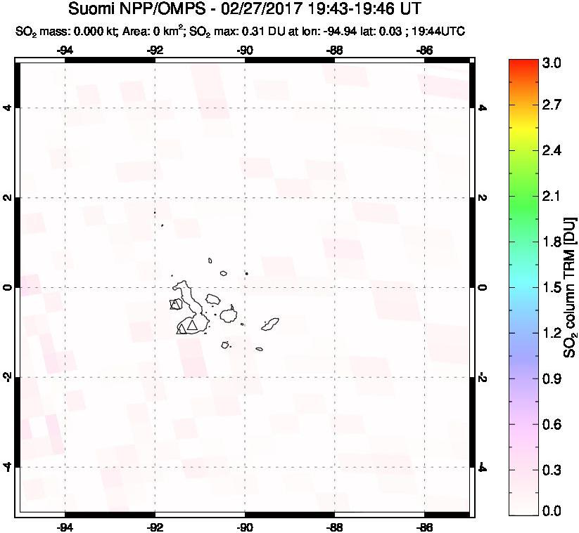 A sulfur dioxide image over Galápagos Islands on Feb 27, 2017.