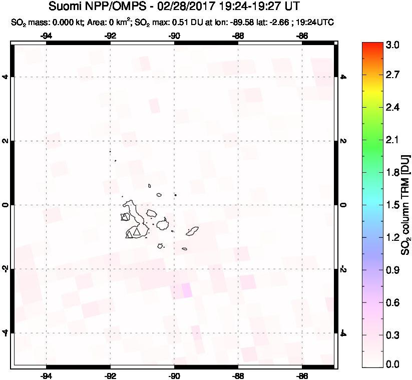 A sulfur dioxide image over Galápagos Islands on Feb 28, 2017.