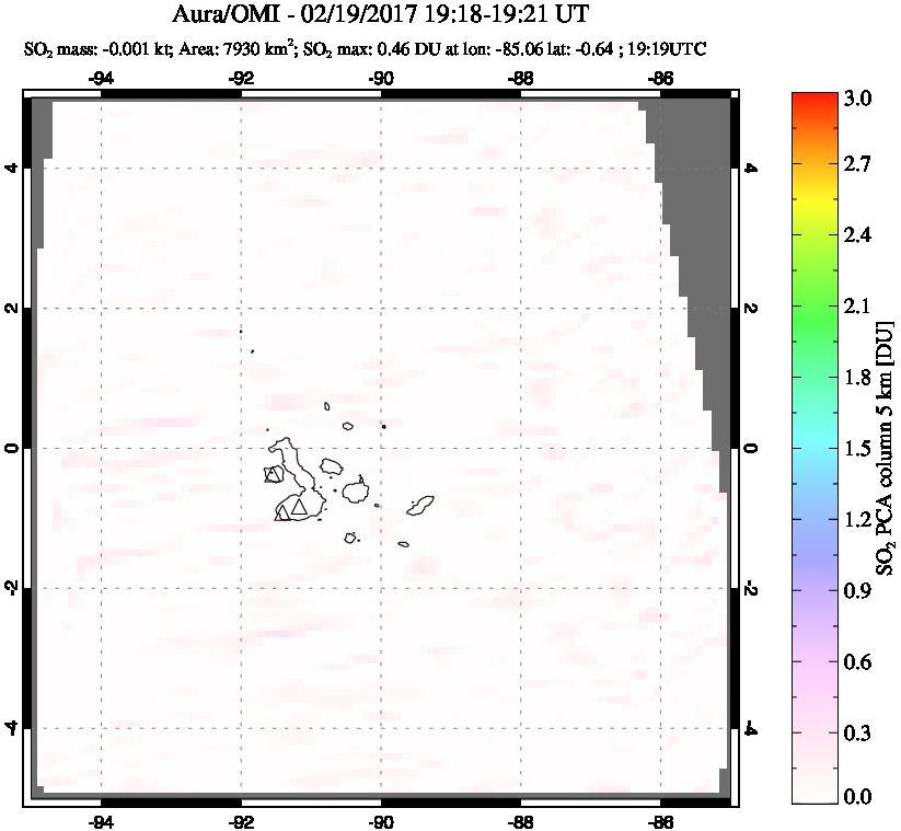 A sulfur dioxide image over Galápagos Islands on Feb 19, 2017.