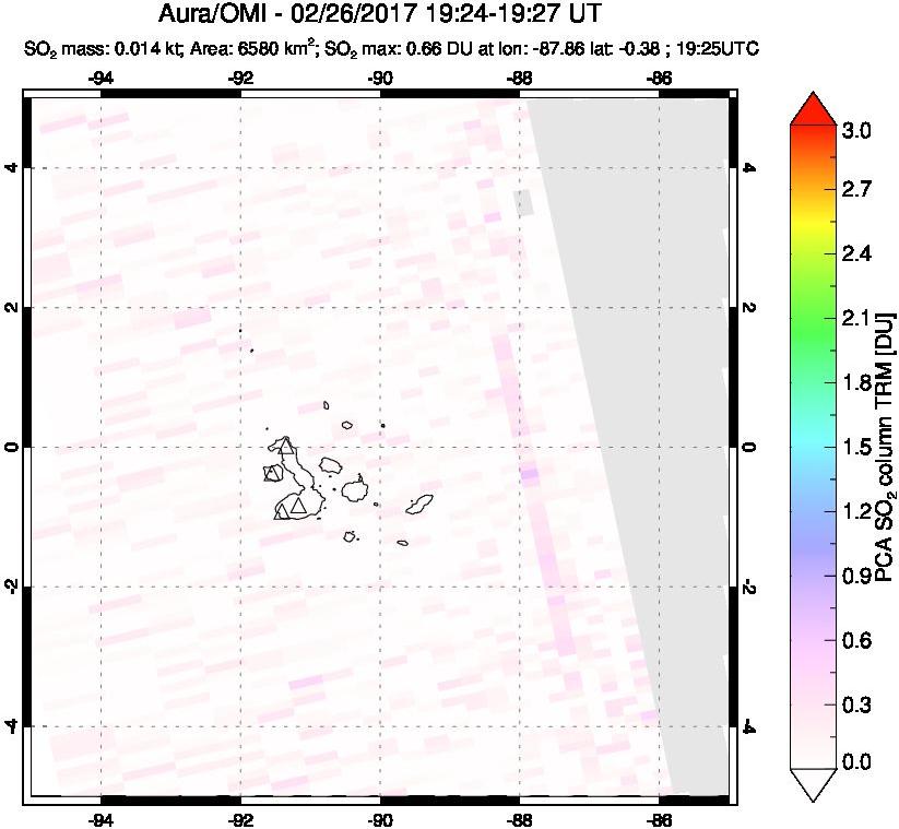 A sulfur dioxide image over Galápagos Islands on Feb 26, 2017.