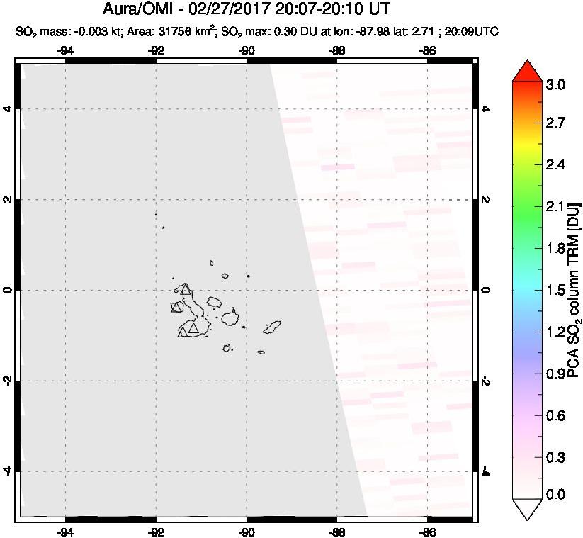 A sulfur dioxide image over Galápagos Islands on Feb 27, 2017.