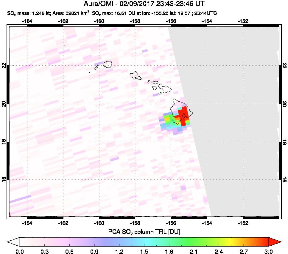 A sulfur dioxide image over Hawaii, USA on Feb 09, 2017.