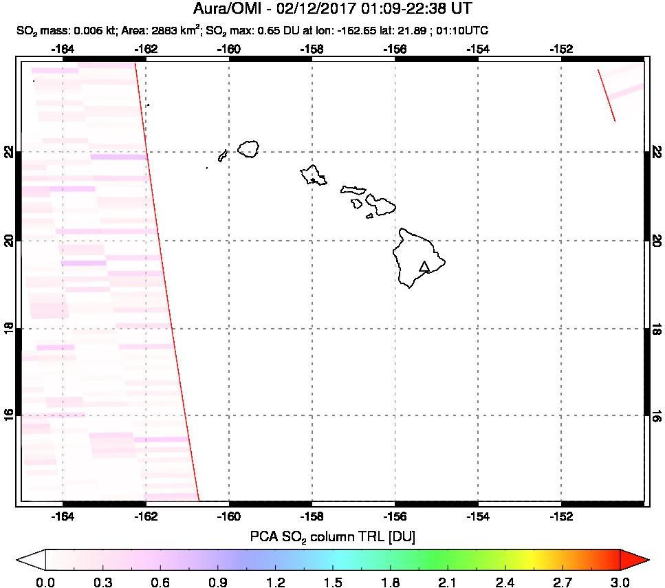 A sulfur dioxide image over Hawaii, USA on Feb 12, 2017.
