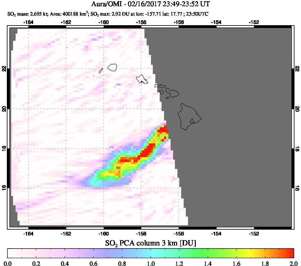A sulfur dioxide image over Hawaii, USA on Feb 16, 2017.