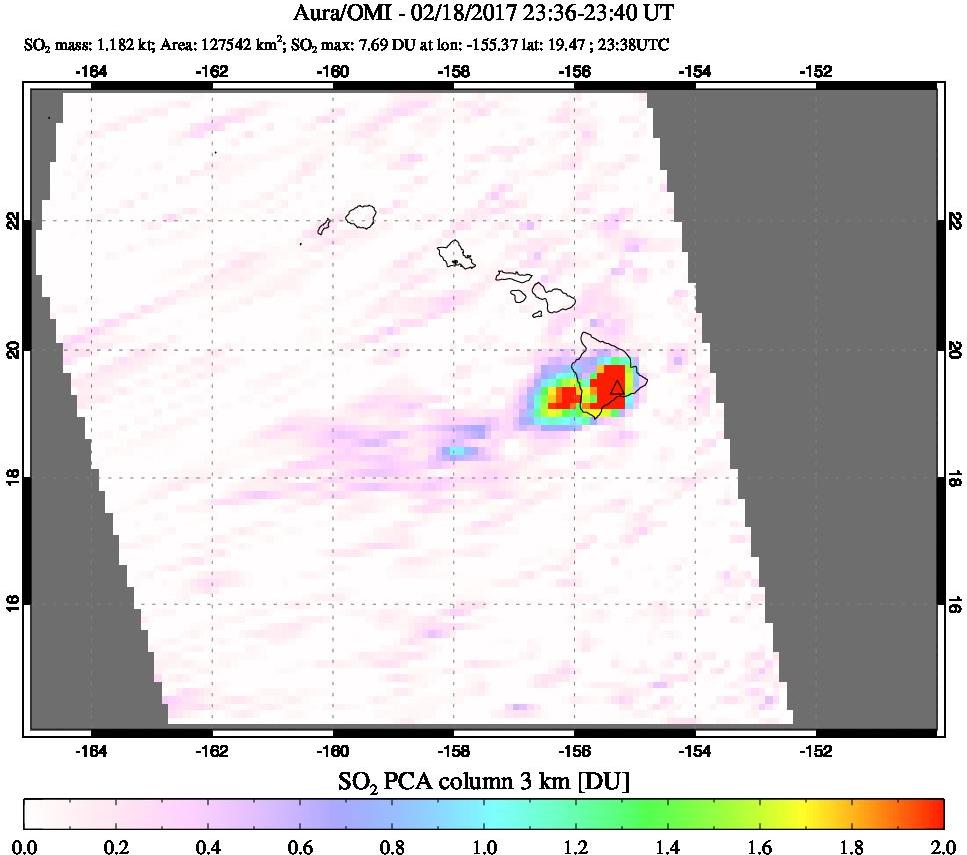 A sulfur dioxide image over Hawaii, USA on Feb 18, 2017.