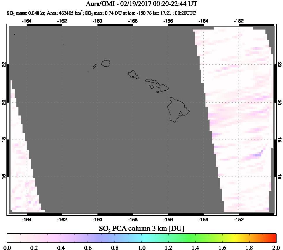 A sulfur dioxide image over Hawaii, USA on Feb 19, 2017.