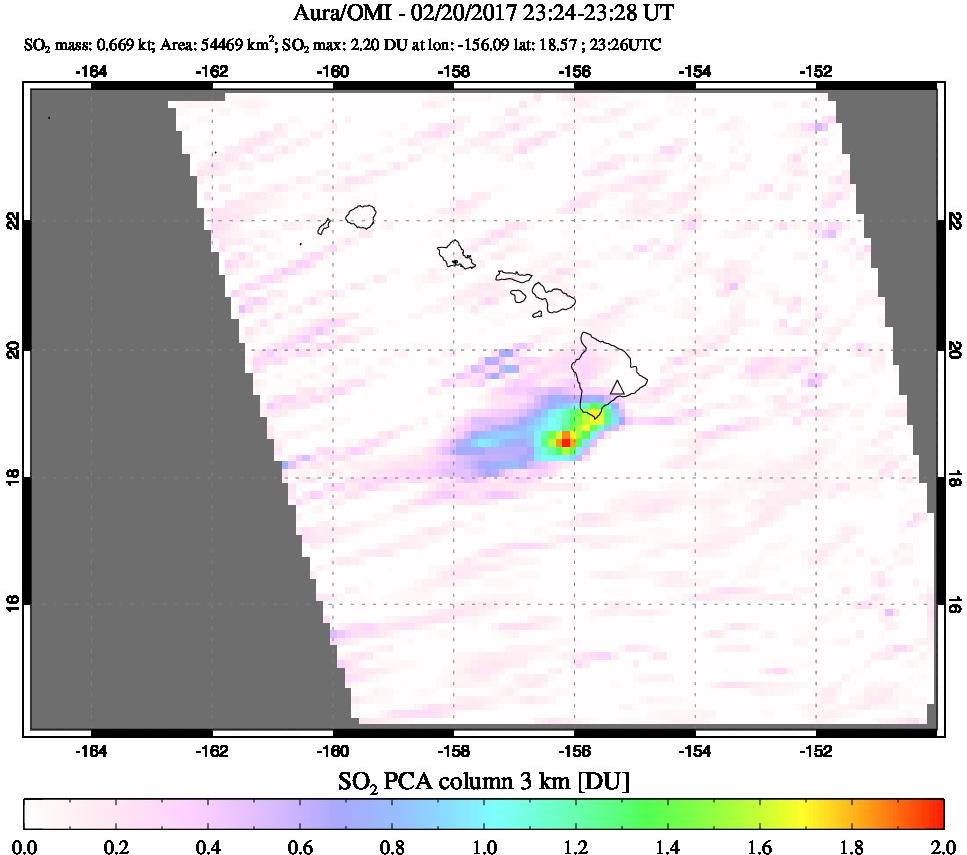 A sulfur dioxide image over Hawaii, USA on Feb 20, 2017.