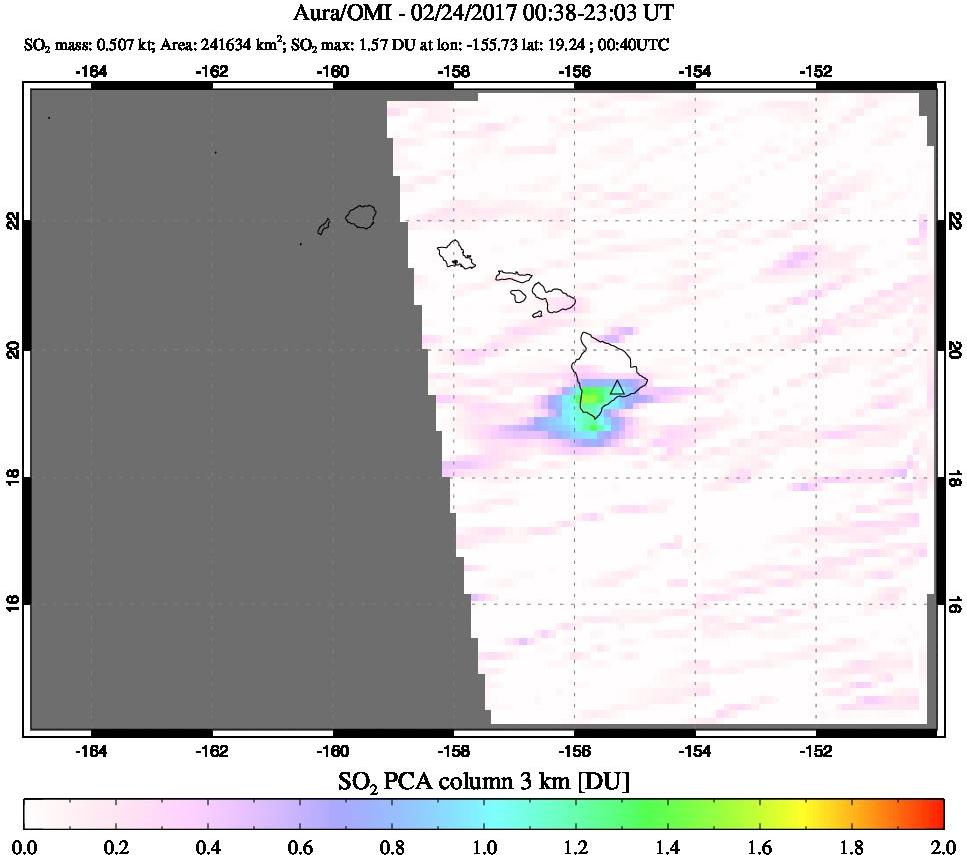 A sulfur dioxide image over Hawaii, USA on Feb 24, 2017.