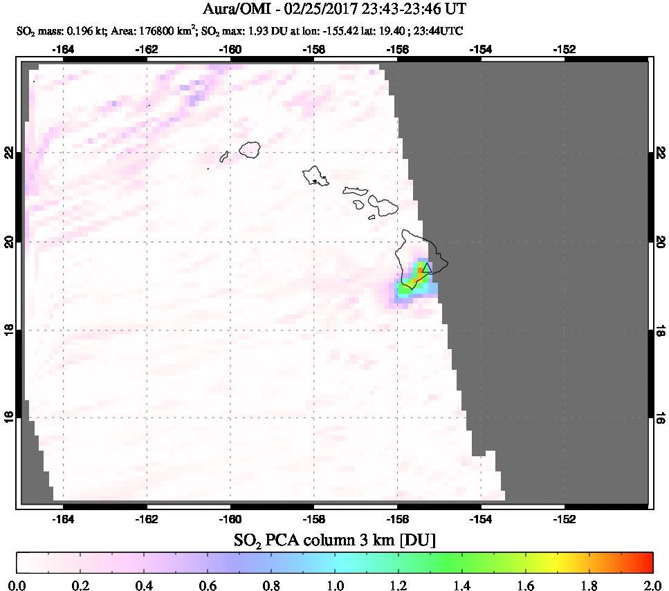 A sulfur dioxide image over Hawaii, USA on Feb 25, 2017.