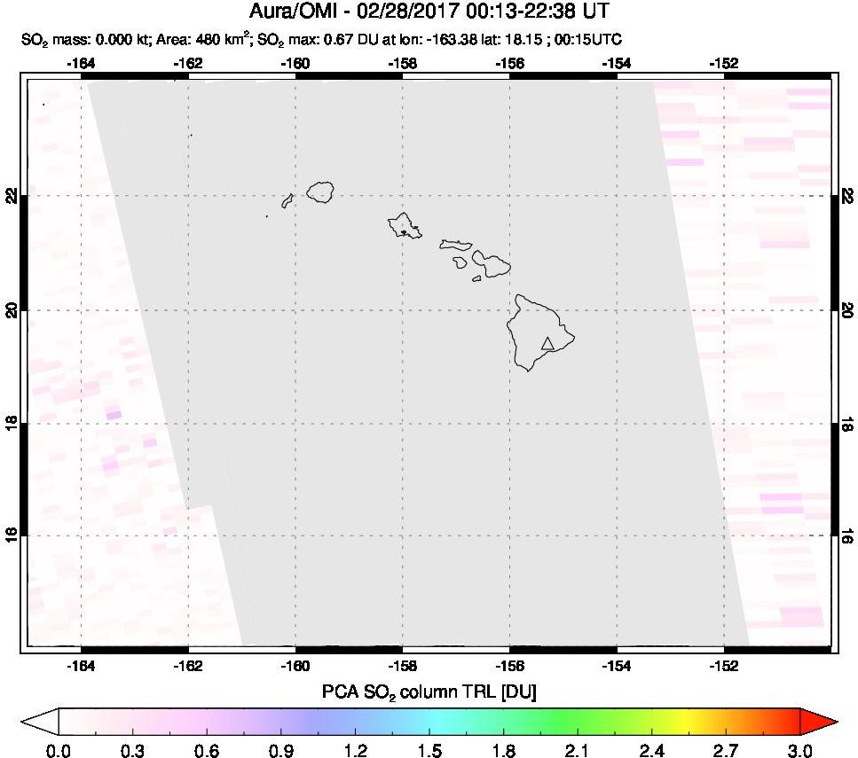 A sulfur dioxide image over Hawaii, USA on Feb 28, 2017.