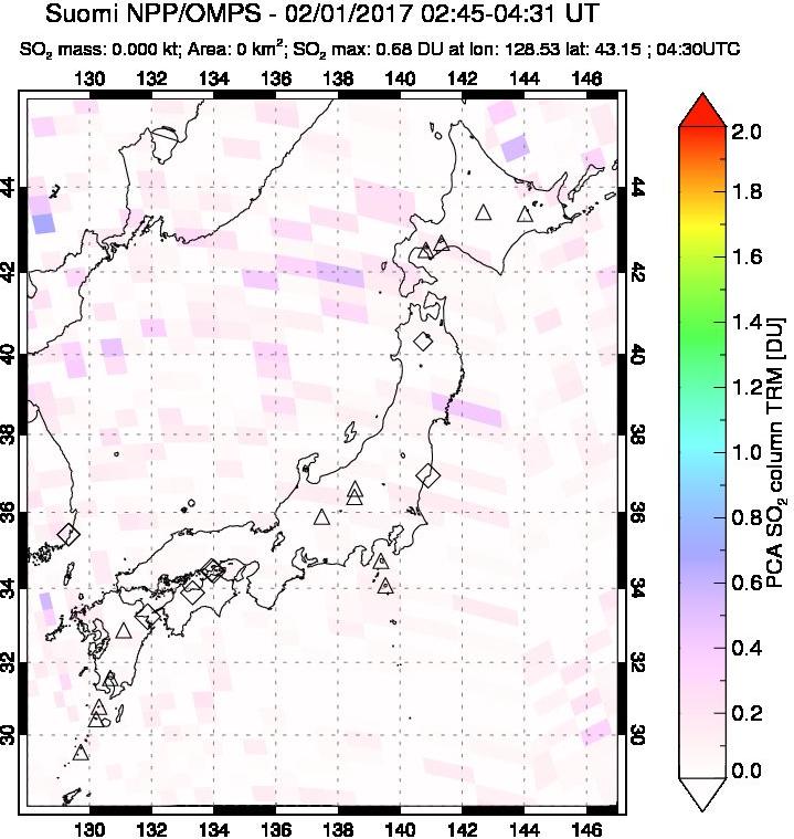 A sulfur dioxide image over Japan on Feb 01, 2017.