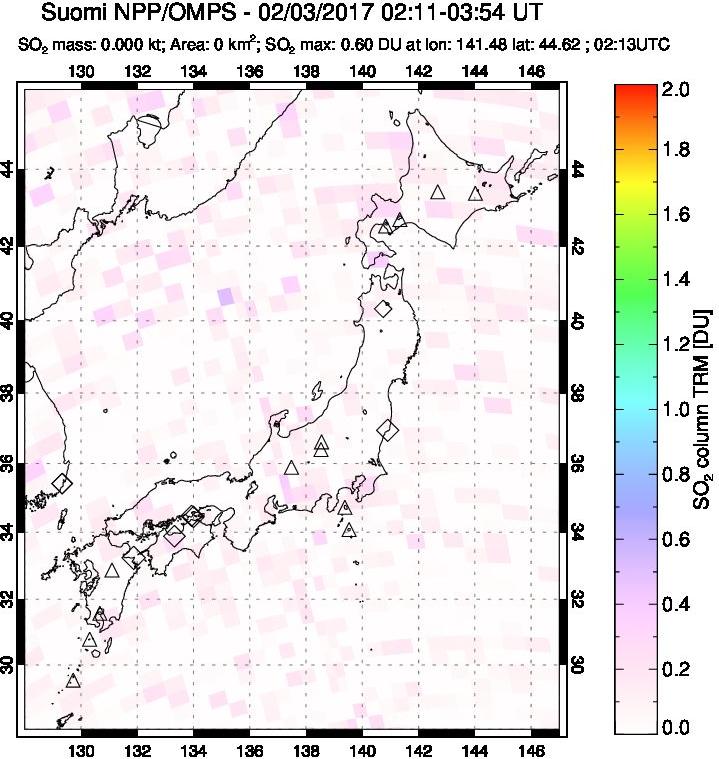 A sulfur dioxide image over Japan on Feb 03, 2017.