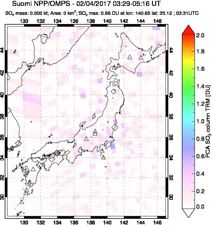 A sulfur dioxide image over Japan on Feb 04, 2017.