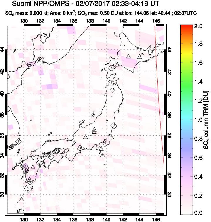 A sulfur dioxide image over Japan on Feb 07, 2017.