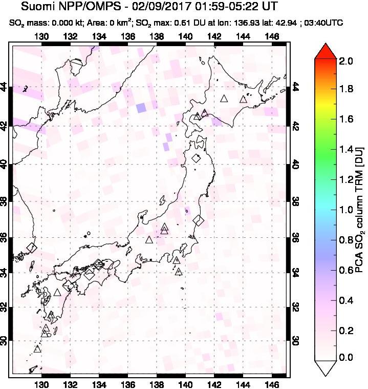 A sulfur dioxide image over Japan on Feb 09, 2017.