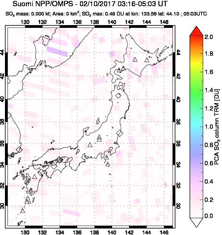 A sulfur dioxide image over Japan on Feb 10, 2017.