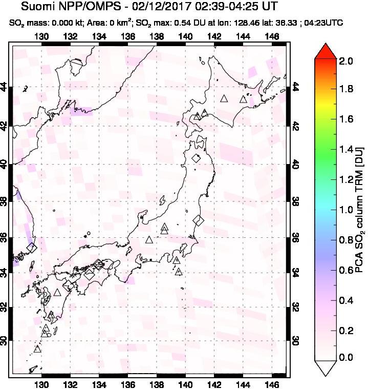 A sulfur dioxide image over Japan on Feb 12, 2017.