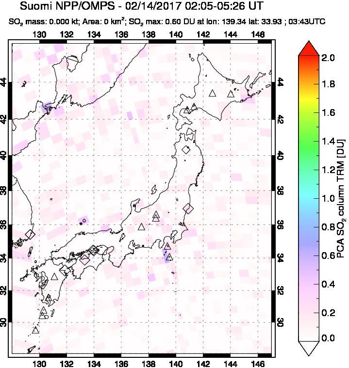 A sulfur dioxide image over Japan on Feb 14, 2017.