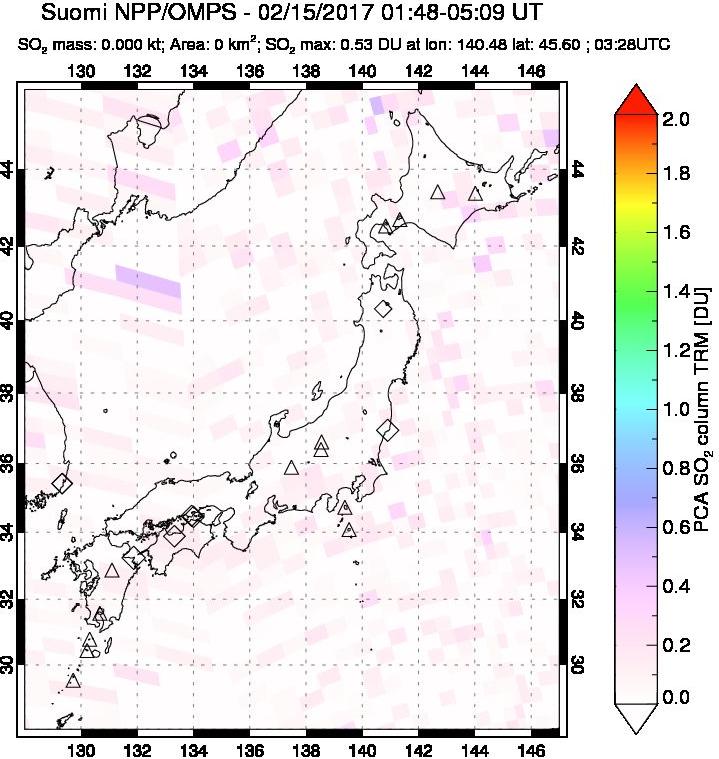 A sulfur dioxide image over Japan on Feb 15, 2017.