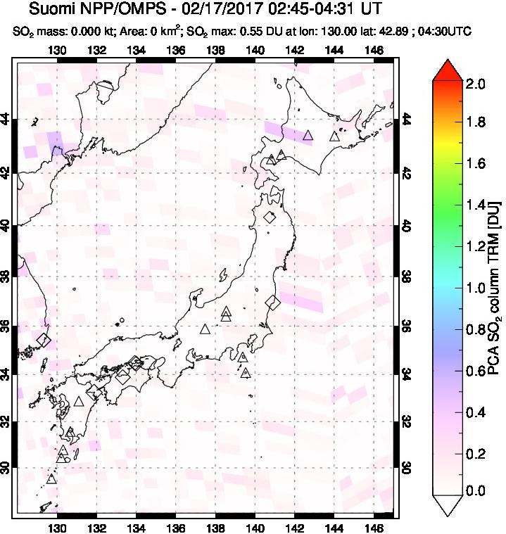 A sulfur dioxide image over Japan on Feb 17, 2017.