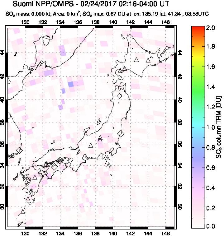 A sulfur dioxide image over Japan on Feb 24, 2017.