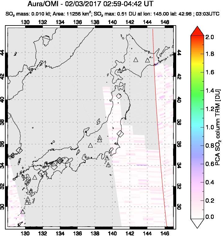 A sulfur dioxide image over Japan on Feb 03, 2017.