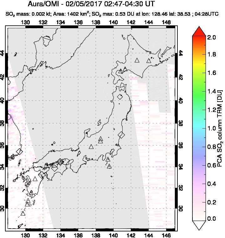 A sulfur dioxide image over Japan on Feb 05, 2017.