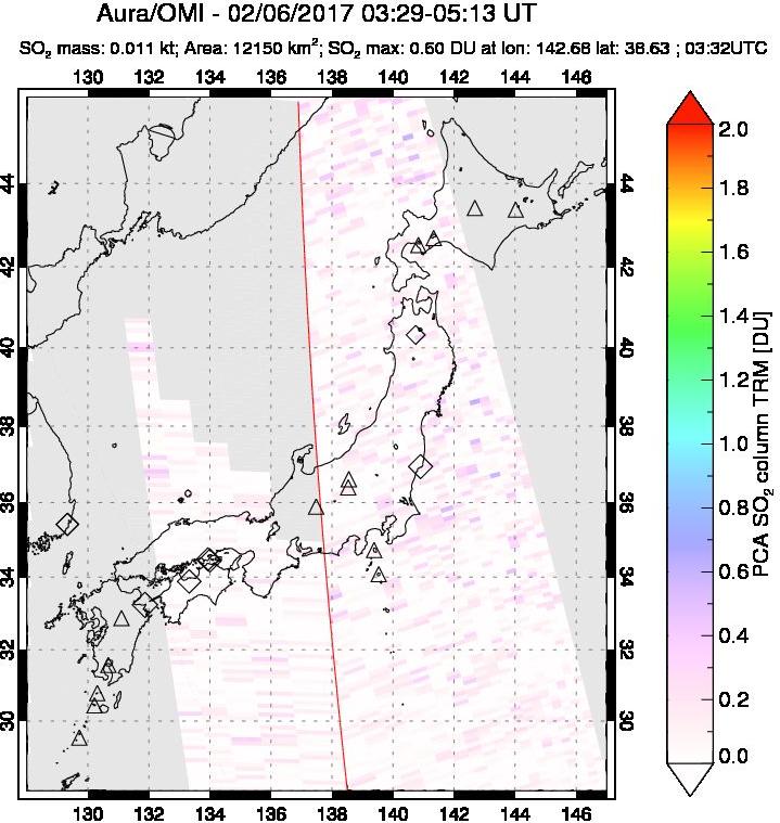 A sulfur dioxide image over Japan on Feb 06, 2017.