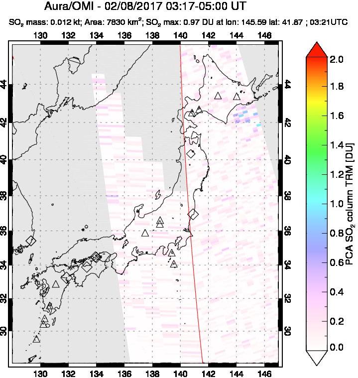 A sulfur dioxide image over Japan on Feb 08, 2017.
