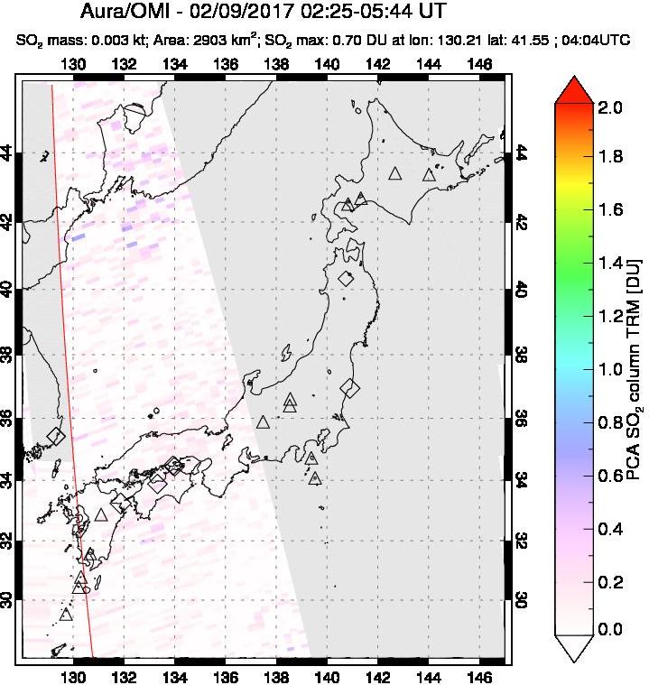 A sulfur dioxide image over Japan on Feb 09, 2017.
