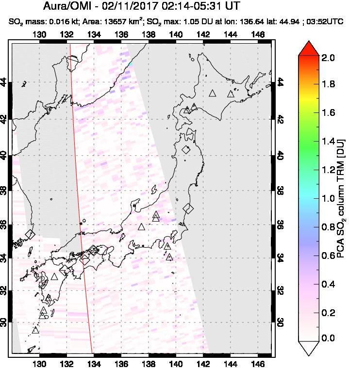 A sulfur dioxide image over Japan on Feb 11, 2017.