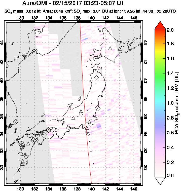 A sulfur dioxide image over Japan on Feb 15, 2017.
