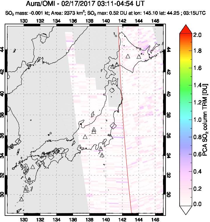 A sulfur dioxide image over Japan on Feb 17, 2017.