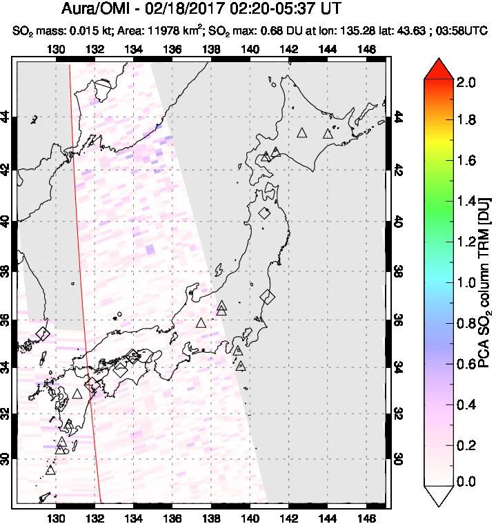 A sulfur dioxide image over Japan on Feb 18, 2017.