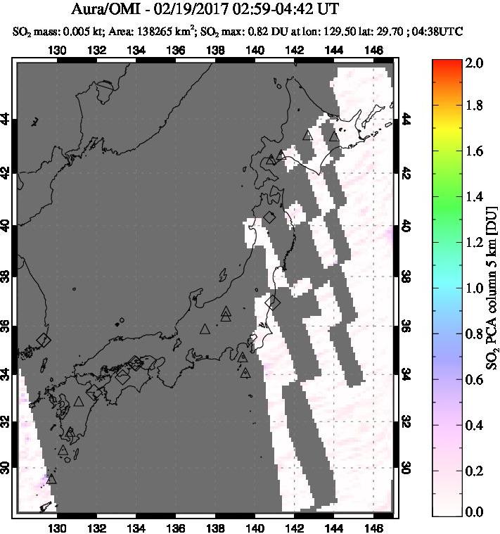A sulfur dioxide image over Japan on Feb 19, 2017.