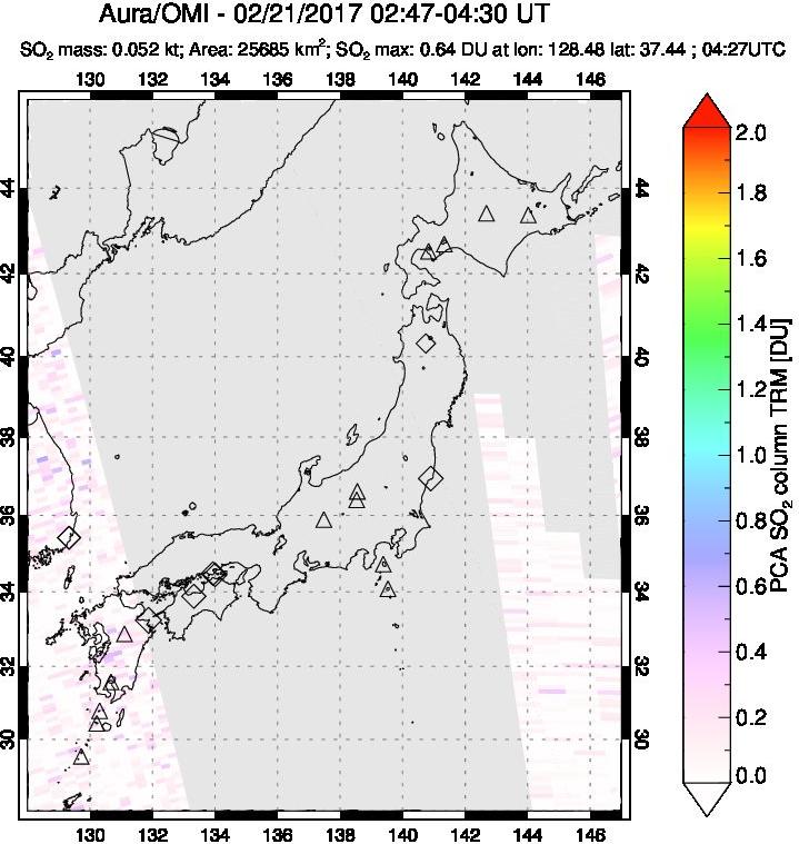 A sulfur dioxide image over Japan on Feb 21, 2017.