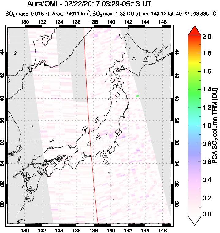 A sulfur dioxide image over Japan on Feb 22, 2017.